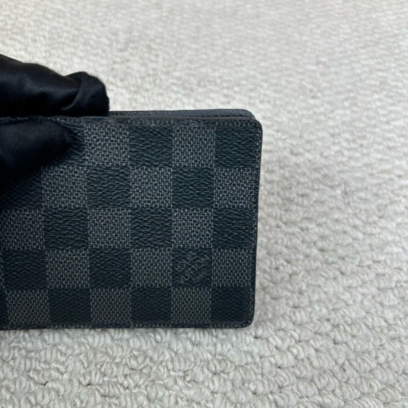 LV路易威登黑色棋盤格短款對折錢包 卡位多 容量實用 日常用很方便-3