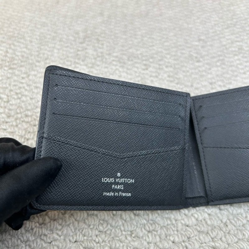 LV路易威登黑色棋盤格短款對折錢包 卡位多 容量實用 日常用很方便-4