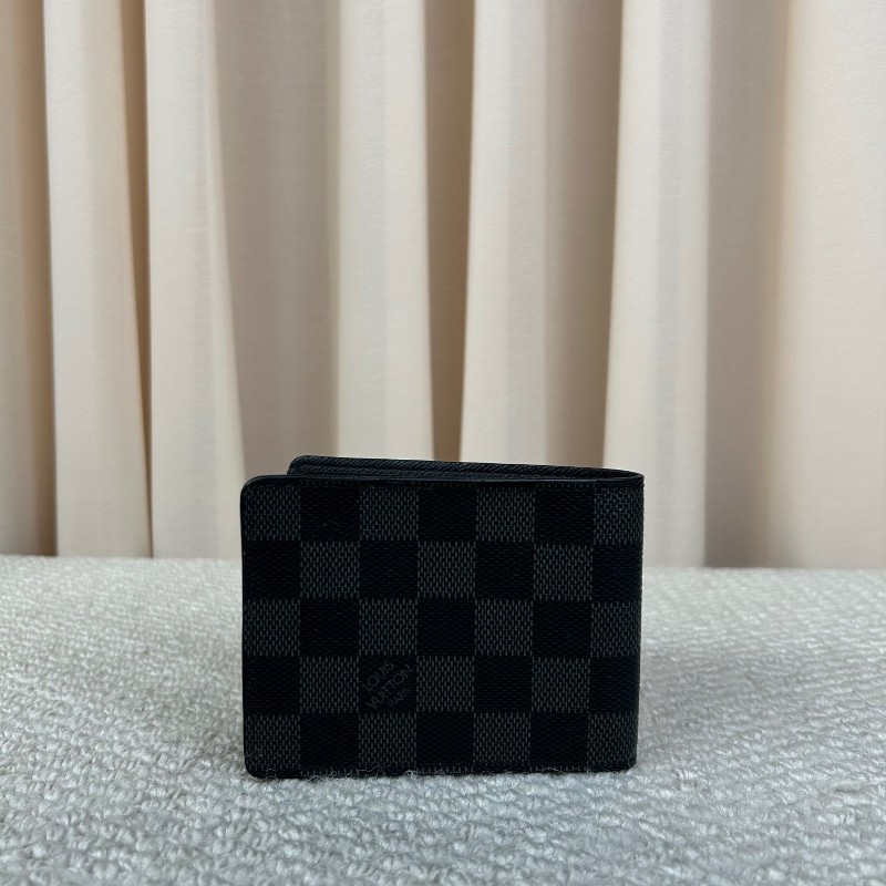 LV路易威登黑色棋盤格短款對折錢包 卡位多 容量實用 日常用很方便-6