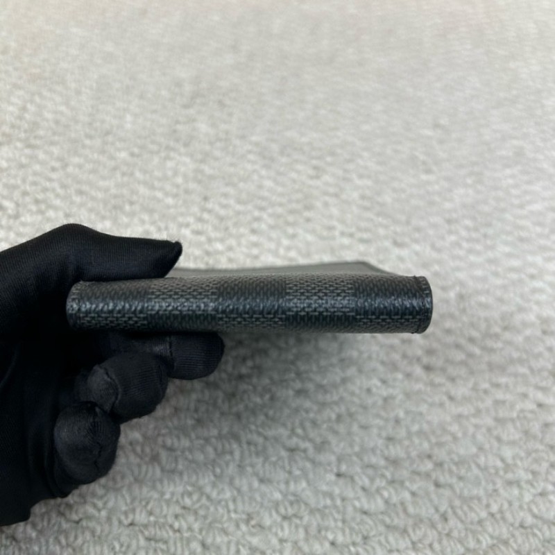 LV路易威登黑色棋盤格短款對折錢包 卡位多 容量實用 日常用很方便-9