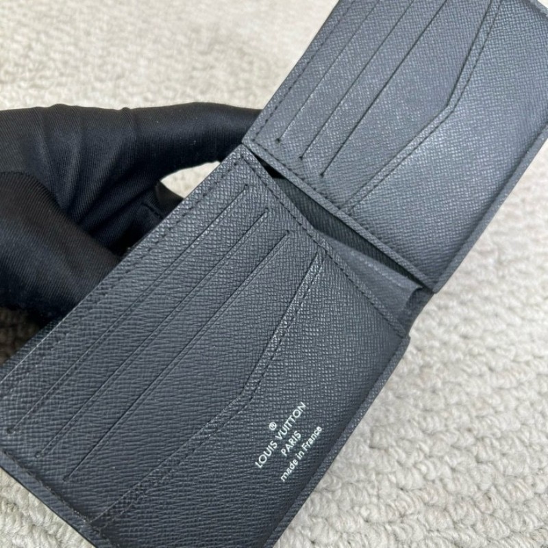 LV路易威登黑色棋盤格短款對折錢包 卡位多 容量實用 日常用很方便-10