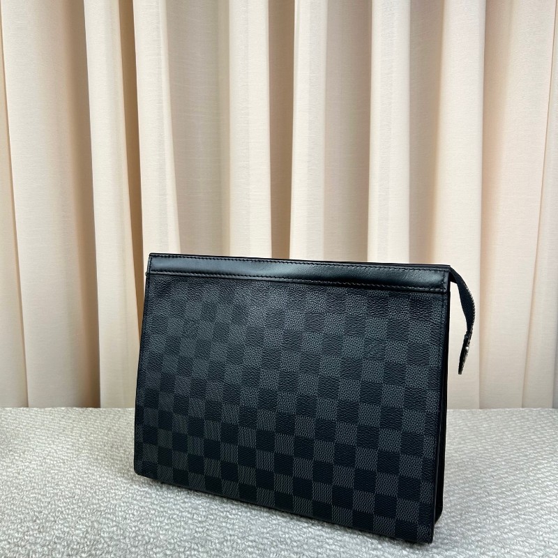 LV路易威登黑色棋盤格手拿包洗漱包 經典棋盤格配黑色皮革 低調奢華 內裡乾淨整潔 容量實用-3