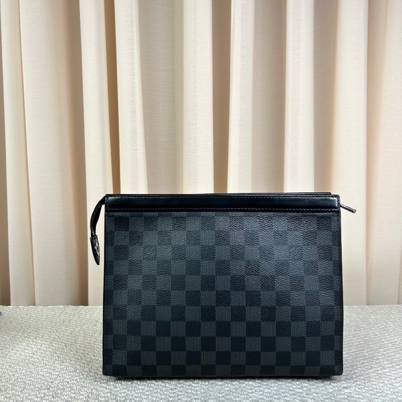 LV路易威登黑色棋盤格手拿包洗漱包 經典棋盤格配黑色皮革 低調奢華 內裡乾淨整潔 容量實用-6