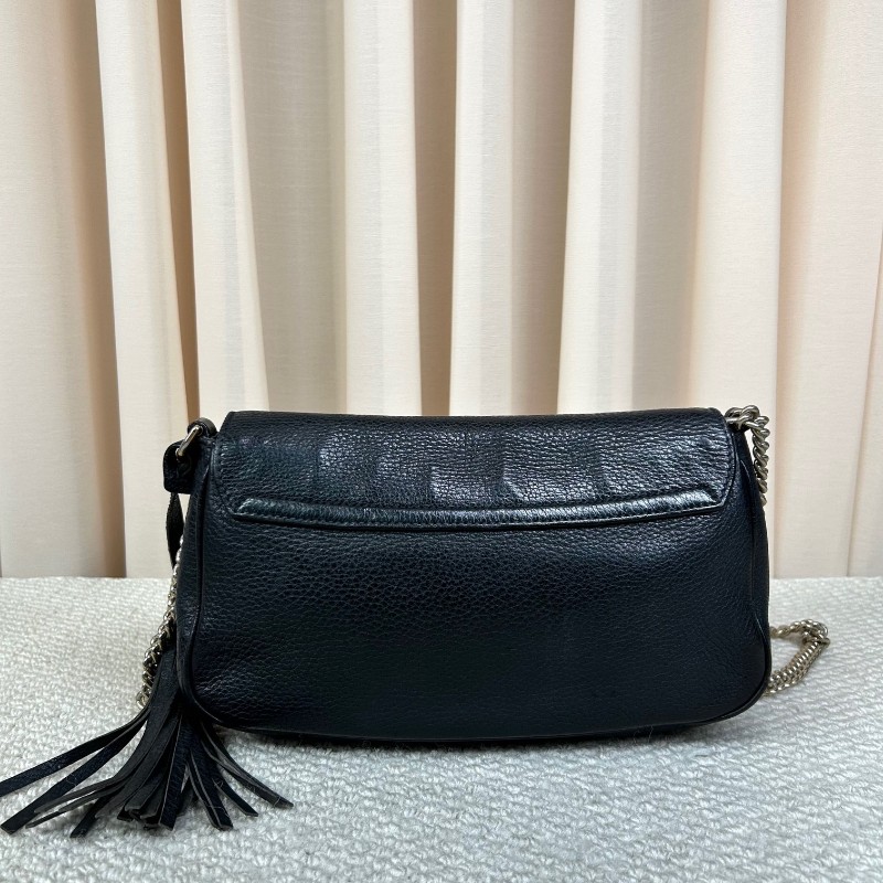 古馳Gucci黑色荔枝紋soho流蘇鏈條包 經典黑色牛皮 鏈條肩帶 可單肩可斜挎 容量實用 日常通勤百搭-1