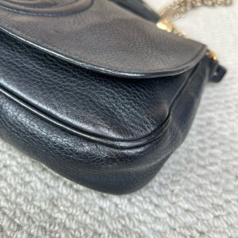 古馳Gucci黑色荔枝紋soho流蘇鏈條包 經典黑色牛皮 鏈條肩帶 可單肩可斜挎 容量實用 日常通勤百搭-7