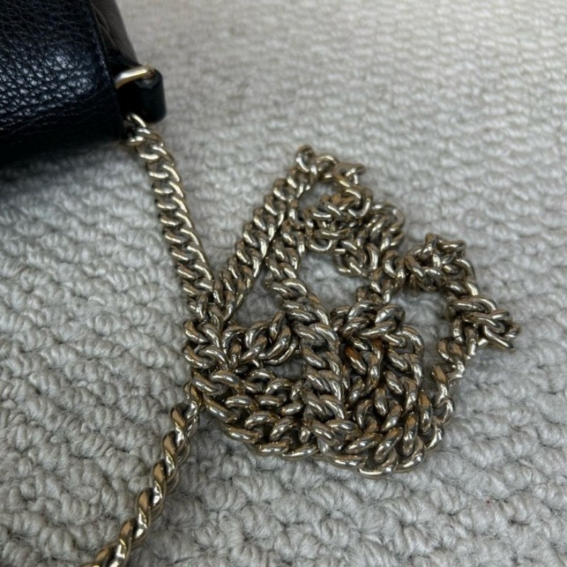 古馳Gucci黑色荔枝紋soho流蘇鏈條包 經典黑色牛皮 鏈條肩帶 可單肩可斜挎 容量實用 日常通勤百搭-10