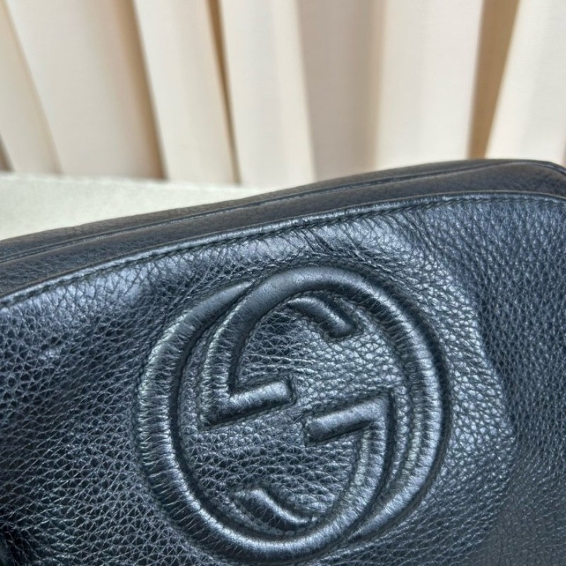 古馳Gucci黑色荔枝紋soho流蘇鏈條包 經典黑色牛皮 鏈條肩帶 可單肩可斜挎 容量實用 日常通勤百搭-13