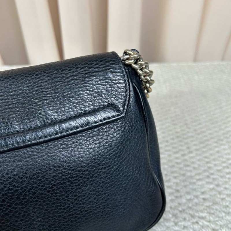 古馳Gucci黑色荔枝紋soho流蘇鏈條包 經典黑色牛皮 鏈條肩帶 可單肩可斜挎 容量實用 日常通勤百搭-16