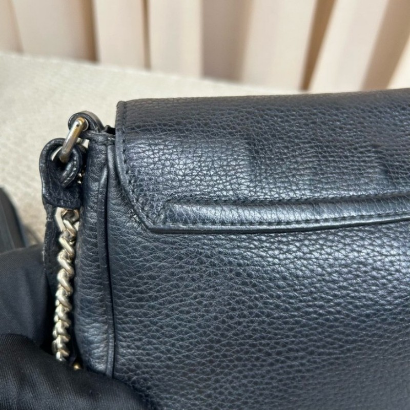 古馳Gucci黑色荔枝紋soho流蘇鏈條包 經典黑色牛皮 鏈條肩帶 可單肩可斜挎 容量實用 日常通勤百搭-17