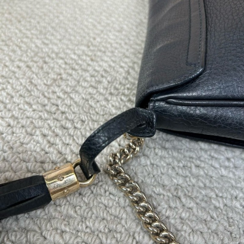 古馳Gucci黑色荔枝紋soho流蘇鏈條包 經典黑色牛皮 鏈條肩帶 可單肩可斜挎 容量實用 日常通勤百搭-19
