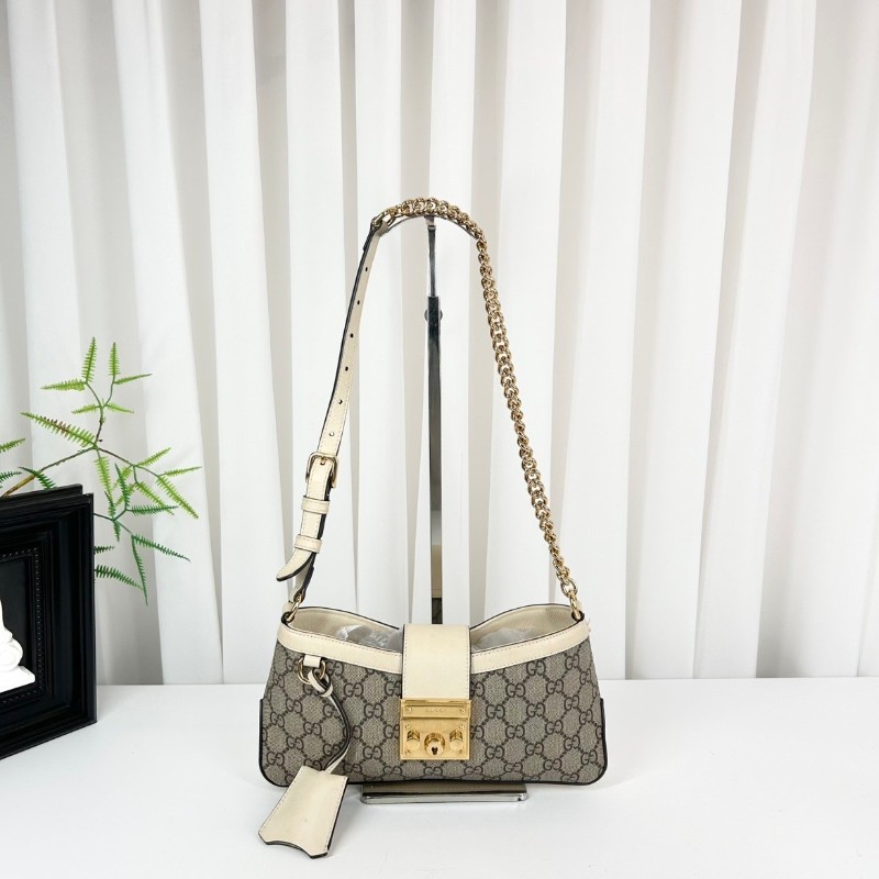 古馳/Gucci  Padlock系列肩背包 白色皮革滾邊搭配金色五金配件 時尚百搭-0