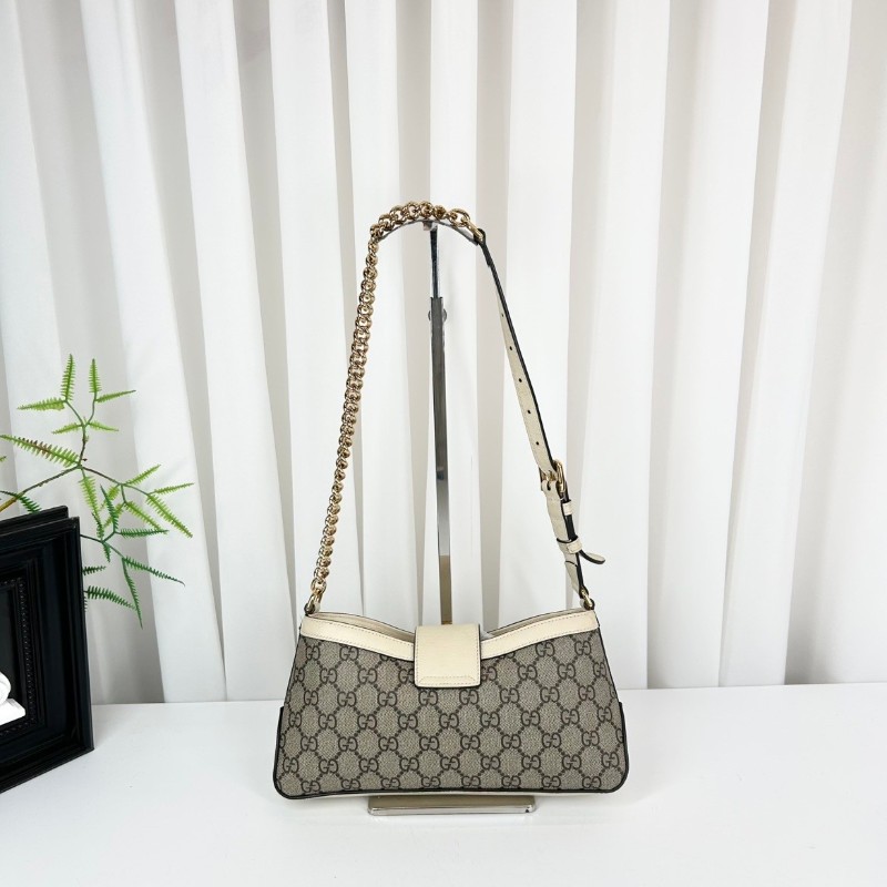 古馳/Gucci  Padlock系列肩背包 白色皮革滾邊搭配金色五金配件 時尚百搭-1