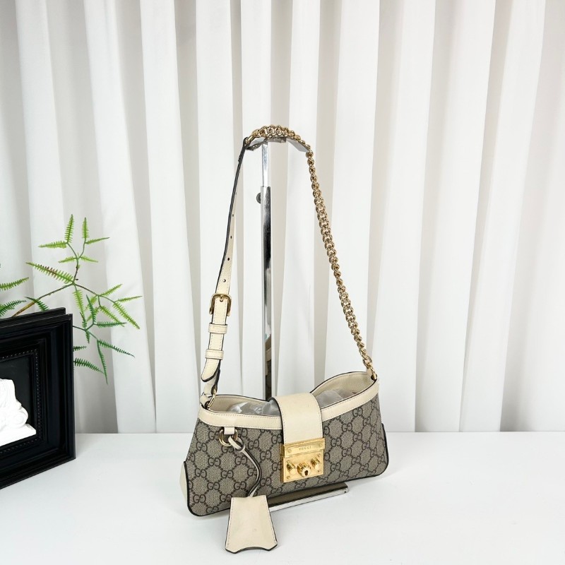 古馳/Gucci  Padlock系列肩背包 白色皮革滾邊搭配金色五金配件 時尚百搭-2