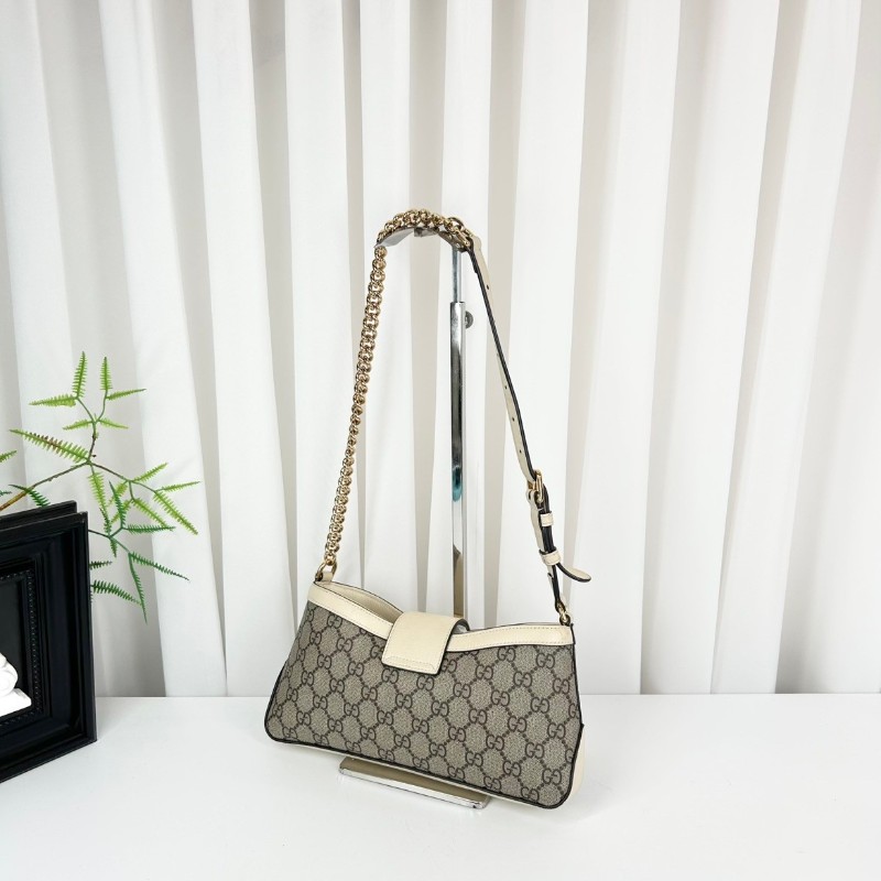 古馳/Gucci  Padlock系列肩背包 白色皮革滾邊搭配金色五金配件 時尚百搭-3