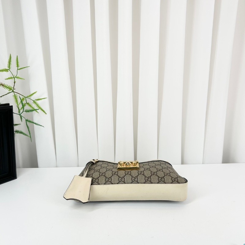 古馳/Gucci  Padlock系列肩背包 白色皮革滾邊搭配金色五金配件 時尚百搭-4