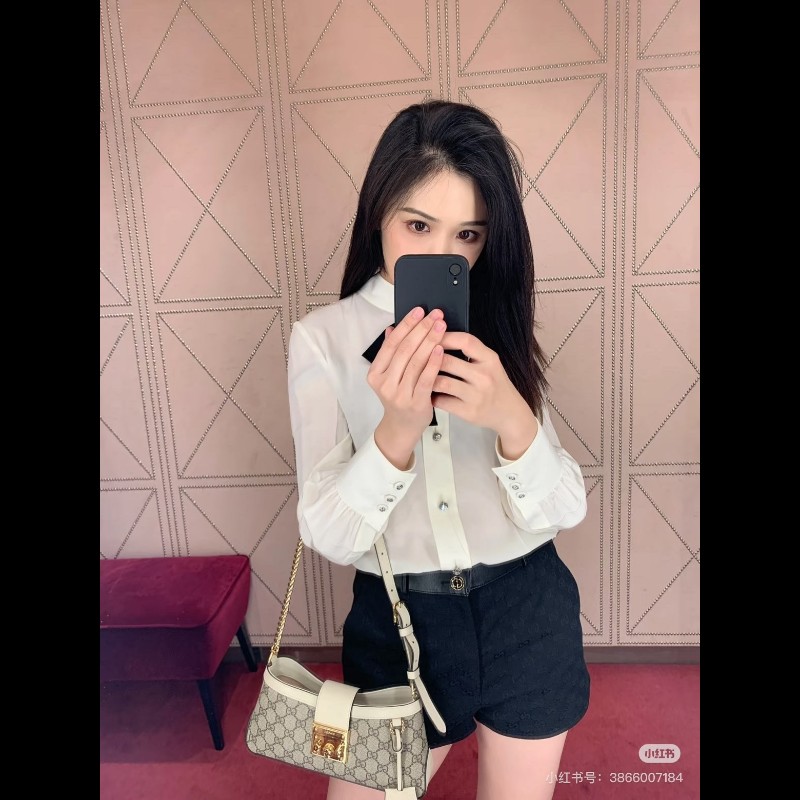 古馳/Gucci  Padlock系列肩背包 白色皮革滾邊搭配金色五金配件 時尚百搭-7