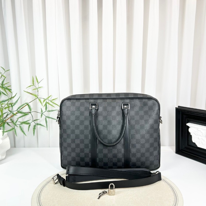 LV路易威登  黑灰棋盤格手提公文包 時尚型男必備  大容量 內有隔層 可以放電腦-0