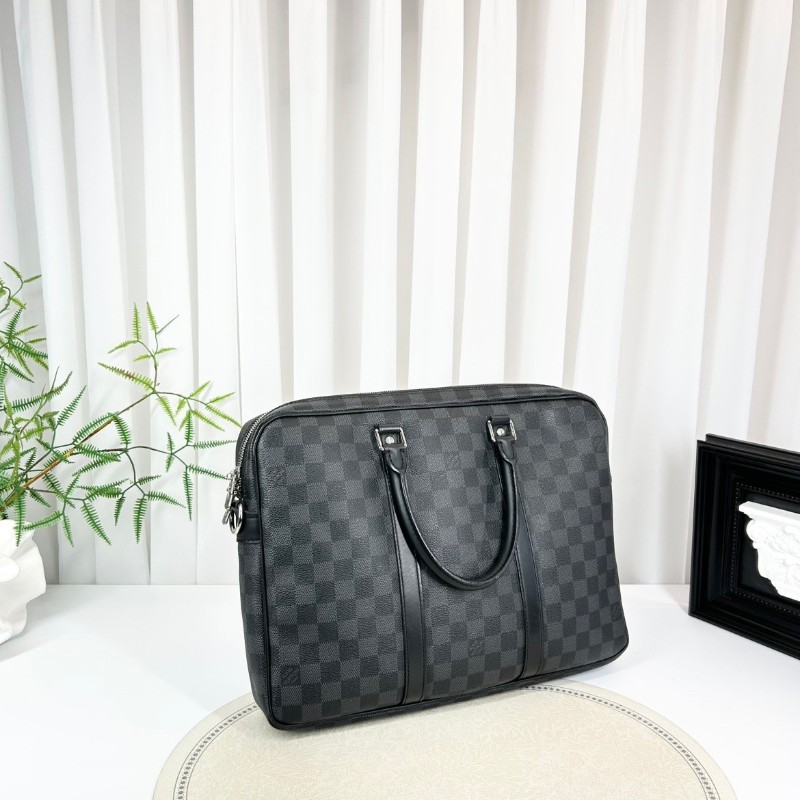 LV路易威登  黑灰棋盤格手提公文包 時尚型男必備  大容量 內有隔層 可以放電腦-3