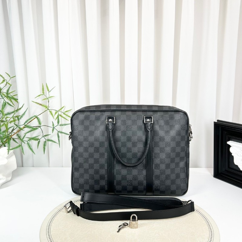 LV路易威登  黑灰棋盤格手提公文包 時尚型男必備  大容量 內有隔層 可以放電腦-6