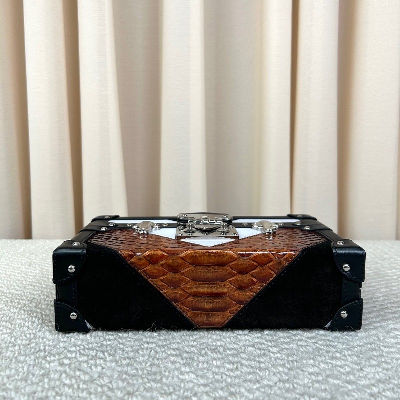 LV路易威登蟒蛇拼皮硬盒子包 黑色邊框 銀色五金 包型板正 有肩帶 可單肩可斜挎 容量實用-4