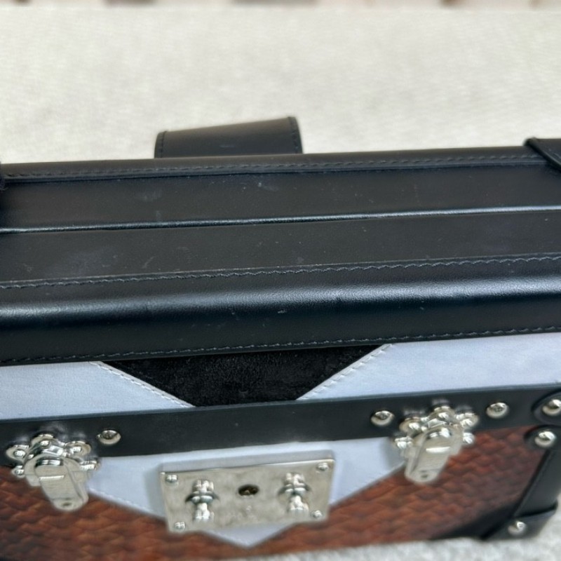 LV路易威登蟒蛇拼皮硬盒子包 黑色邊框 銀色五金 包型板正 有肩帶 可單肩可斜挎 容量實用-16