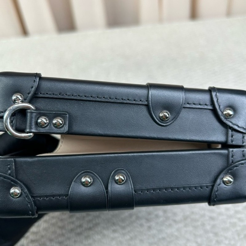 LV路易威登蟒蛇拼皮硬盒子包 黑色邊框 銀色五金 包型板正 有肩帶 可單肩可斜挎 容量實用-17