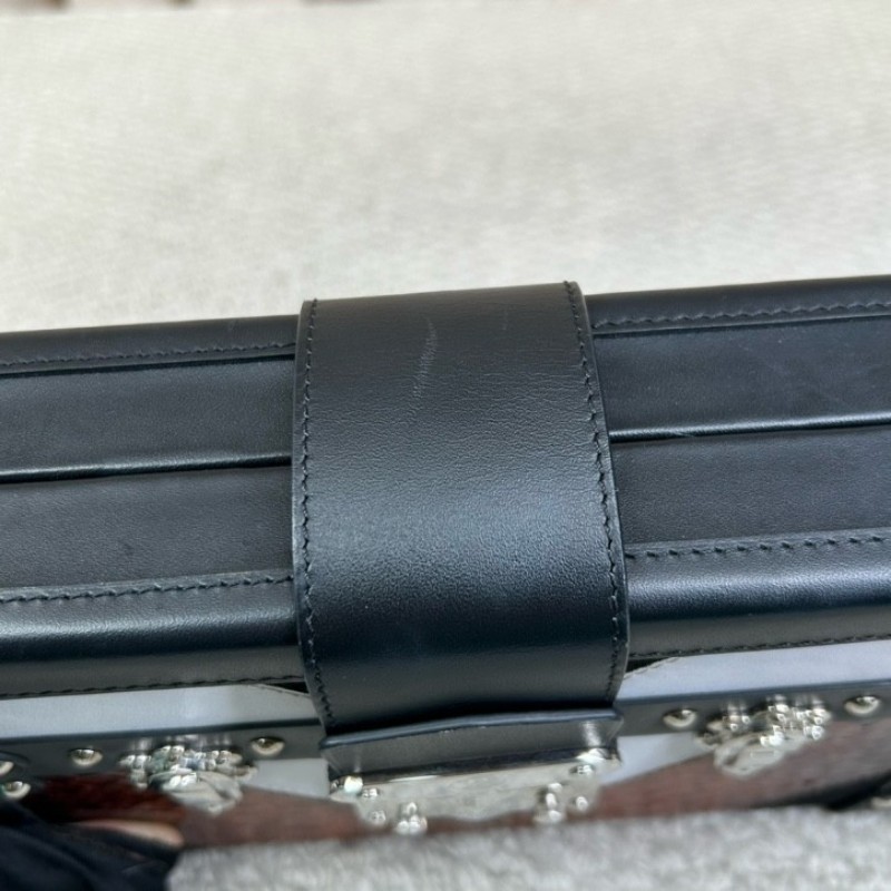 LV路易威登蟒蛇拼皮硬盒子包 黑色邊框 銀色五金 包型板正 有肩帶 可單肩可斜挎 容量實用-19
