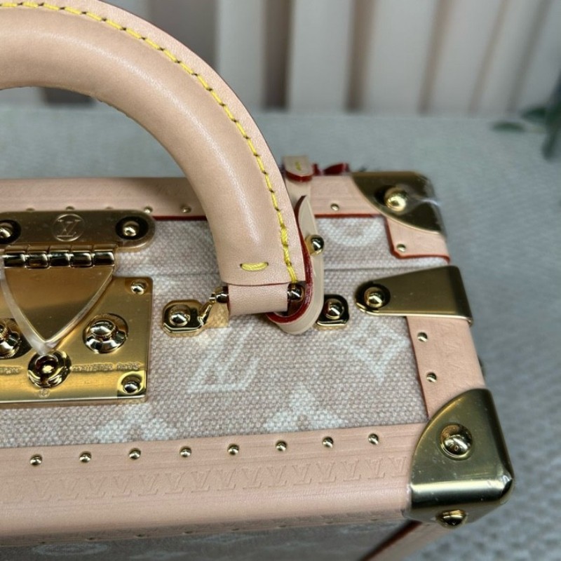 LV路易威登聯名貓貓catogram硬箱包 芯片款 米色老花帆布 金色五金 貓咪挂飾 內裡手繪LV標籤 可單肩可斜挎可手提 容量適中 日常出門很方便-15