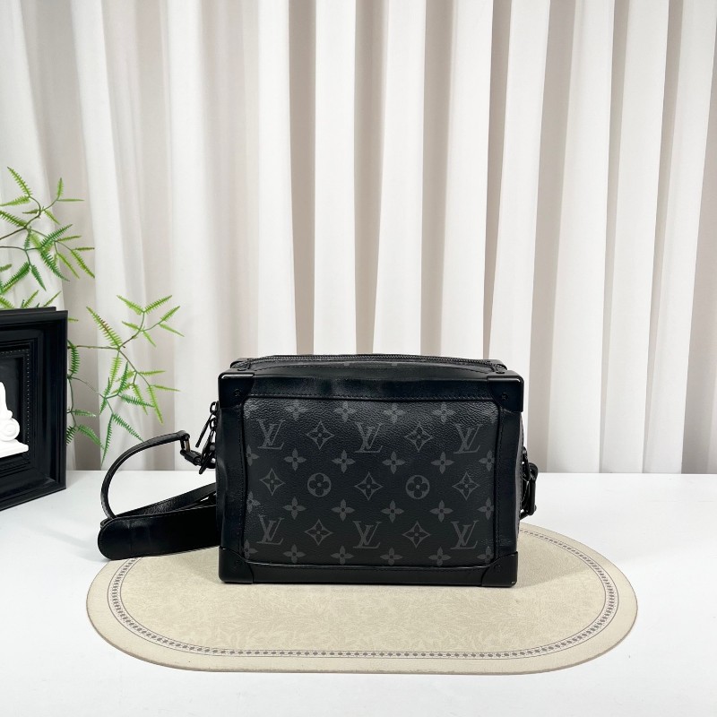 LV路易威登 芯片款 Soft Trunk黑盒子 經典老花 黑色塗層帆布拼牛皮 黑色鏈條肩帶 可單肩可斜挎 容量大 包型立挺-0