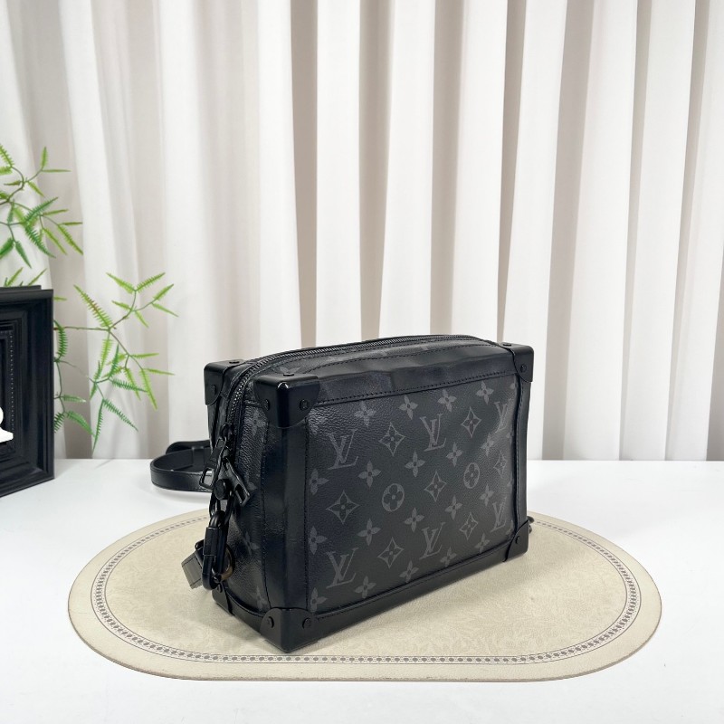 LV路易威登 芯片款 Soft Trunk黑盒子 經典老花 黑色塗層帆布拼牛皮 黑色鏈條肩帶 可單肩可斜挎 容量大 包型立挺-3