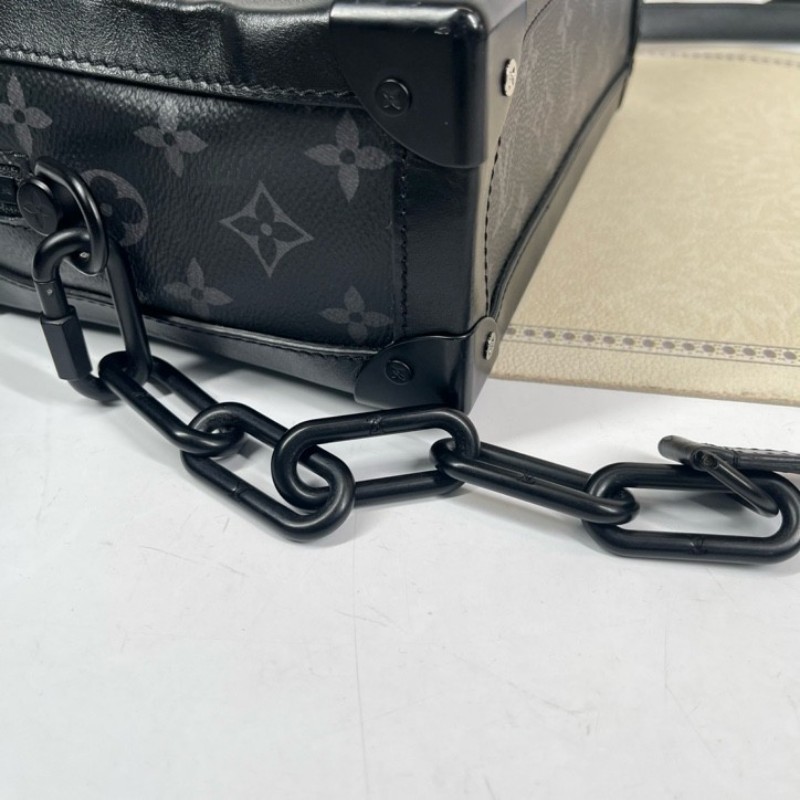 LV路易威登 芯片款 Soft Trunk黑盒子 經典老花 黑色塗層帆布拼牛皮 黑色鏈條肩帶 可單肩可斜挎 容量大 包型立挺-20
