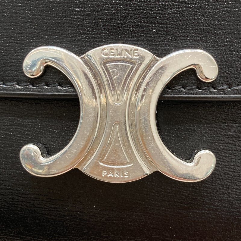 CELINE 賽琳 TRIOMPHE 皮革 三折短夾 黑色銀釦-6