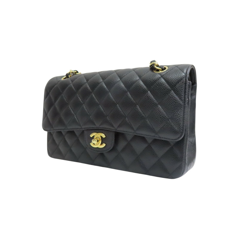 黑色 菱格紋 荔枝牛皮 鍊帶肩背包 金釦【CHANEL 香奈兒】 A01112-2