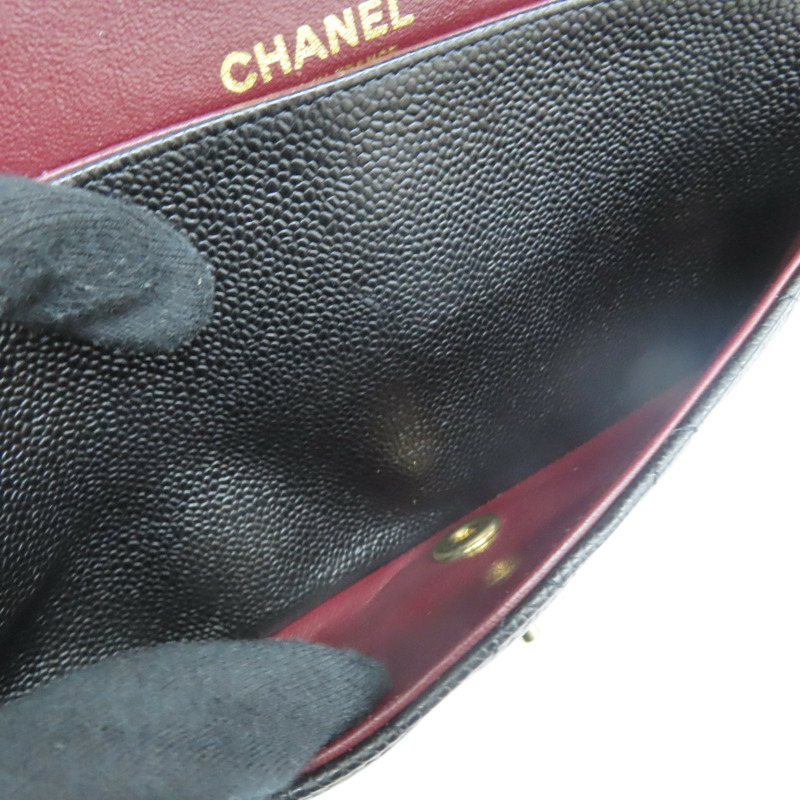 黑色 菱格紋 荔枝牛皮 鍊帶肩背包 金釦【CHANEL 香奈兒】 A01112-5