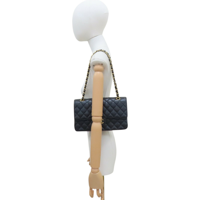 黑色 菱格紋 荔枝牛皮 鍊帶肩背包 金釦【CHANEL 香奈兒】 A01112-11