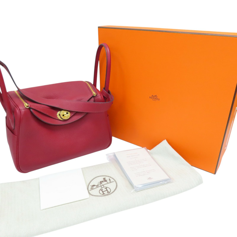 石榴紅 TC皮革 Lindy 26 肩背包 A刻 金扣【HERMES 愛馬仕】 H073428CC-10
