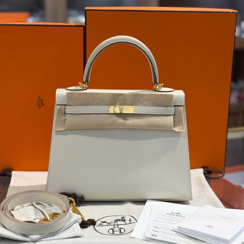 全❤️全套HERMES愛馬仕 Kelly25 奶昔白金扣,epsom皮奶昔白氣質女神專屬 天花板級別-0