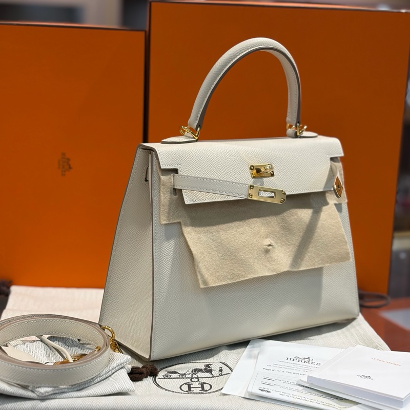 全❤️全套HERMES愛馬仕 Kelly25 奶昔白金扣,epsom皮奶昔白氣質女神專屬 天花板級別-4