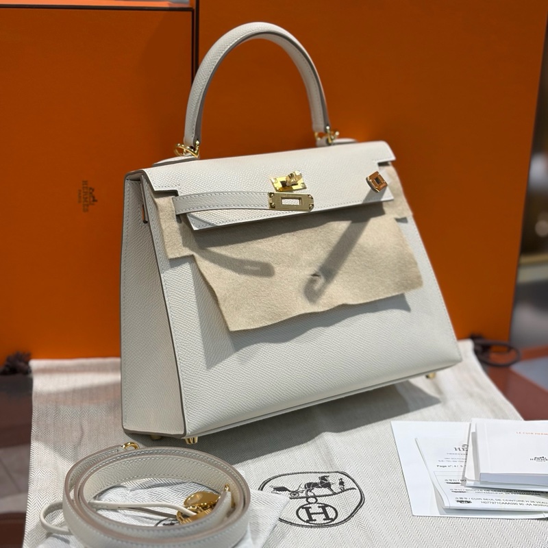 全❤️全套HERMES愛馬仕 Kelly25 奶昔白金扣,epsom皮奶昔白氣質女神專屬 天花板級別-6