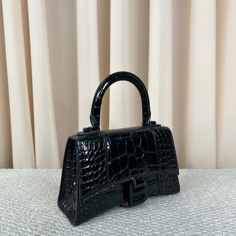 sh zym 巴黎世家Balenciaga hourglass 黑扣鱷魚紋沙漏包 磨砂黑扣更顯高級 有肩帶 可單肩可斜挎可手提 日常百搭 拍照超出片-2