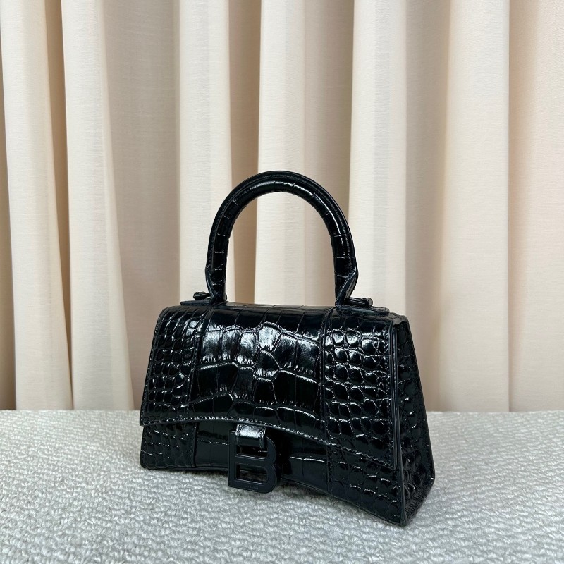 sh zym 巴黎世家Balenciaga hourglass 黑扣鱷魚紋沙漏包 磨砂黑扣更顯高級 有肩帶 可單肩可斜挎可手提 日常百搭 拍照超出片-3