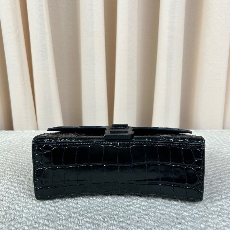 sh zym 巴黎世家Balenciaga hourglass 黑扣鱷魚紋沙漏包 磨砂黑扣更顯高級 有肩帶 可單肩可斜挎可手提 日常百搭 拍照超出片-4