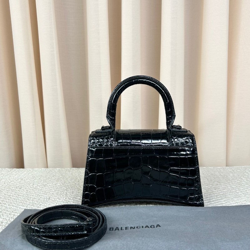 sh zym 巴黎世家Balenciaga hourglass 黑扣鱷魚紋沙漏包 磨砂黑扣更顯高級 有肩帶 可單肩可斜挎可手提 日常百搭 拍照超出片-6