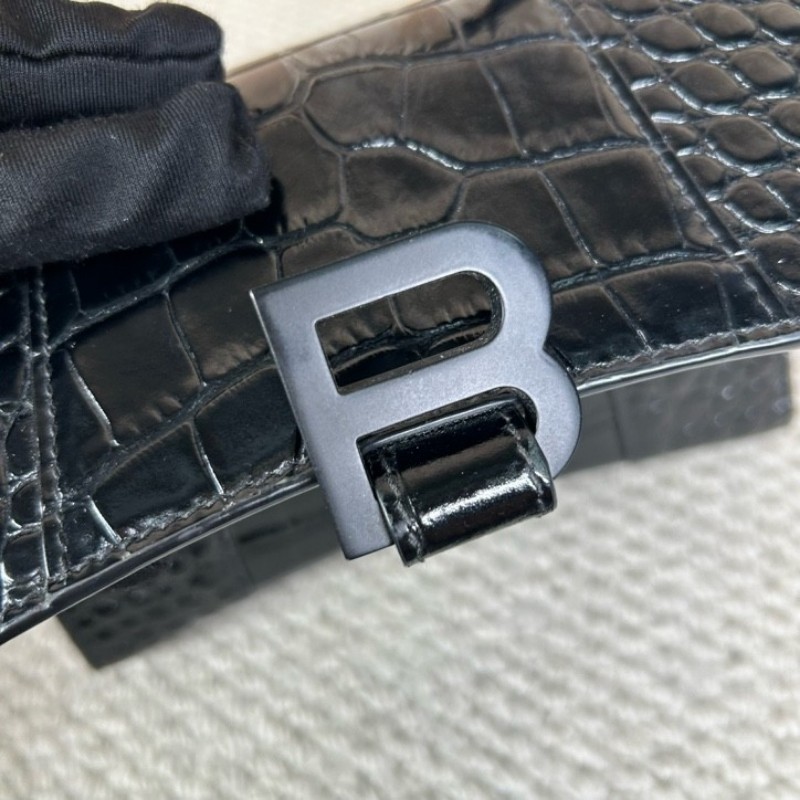 sh zym 巴黎世家Balenciaga hourglass 黑扣鱷魚紋沙漏包 磨砂黑扣更顯高級 有肩帶 可單肩可斜挎可手提 日常百搭 拍照超出片-15