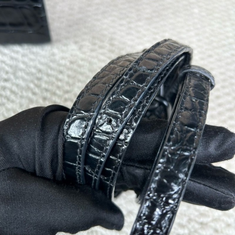 sh zym 巴黎世家Balenciaga hourglass 黑扣鱷魚紋沙漏包 磨砂黑扣更顯高級 有肩帶 可單肩可斜挎可手提 日常百搭 拍照超出片-17