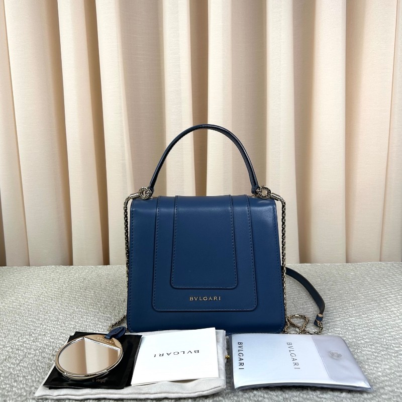 寶格麗Bvlgari藍色蛇頭風琴包 經典蛇頭 銀色五金 包型立體飽滿 可單肩可斜挎可手提 容量實用 日常通勤百搭氣質款-1