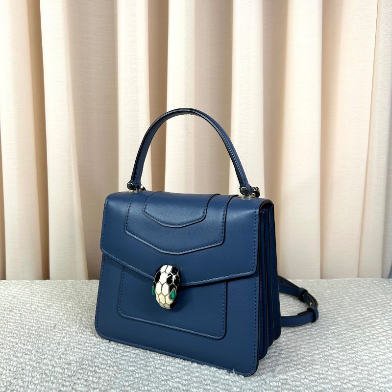 寶格麗Bvlgari藍色蛇頭風琴包 經典蛇頭 銀色五金 包型立體飽滿 可單肩可斜挎可手提 容量實用 日常通勤百搭氣質款-2