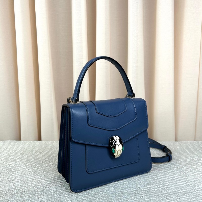 寶格麗Bvlgari藍色蛇頭風琴包 經典蛇頭 銀色五金 包型立體飽滿 可單肩可斜挎可手提 容量實用 日常通勤百搭氣質款-4