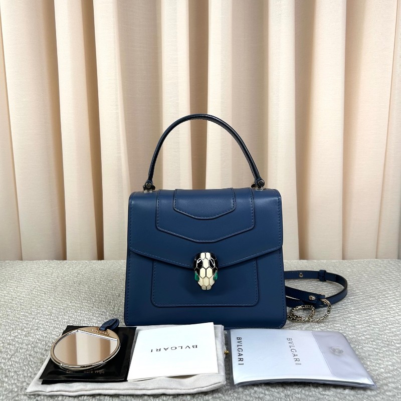 寶格麗Bvlgari藍色蛇頭風琴包 經典蛇頭 銀色五金 包型立體飽滿 可單肩可斜挎可手提 容量實用 日常通勤百搭氣質款-5