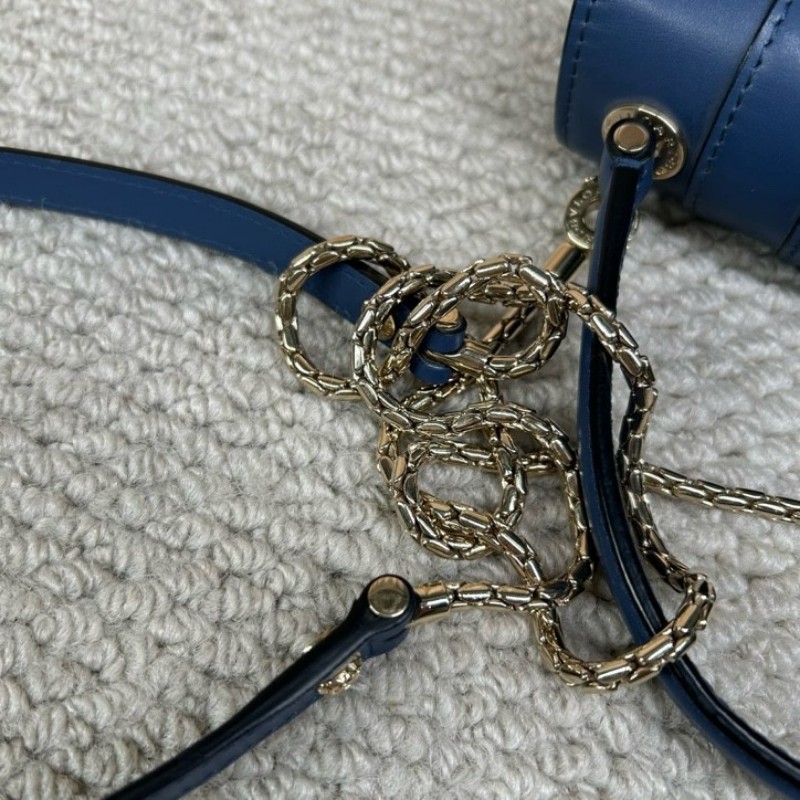 寶格麗Bvlgari藍色蛇頭風琴包 經典蛇頭 銀色五金 包型立體飽滿 可單肩可斜挎可手提 容量實用 日常通勤百搭氣質款-14